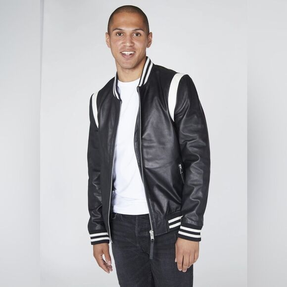 Black Leather Bomber Jacket - Picture 1 of 4